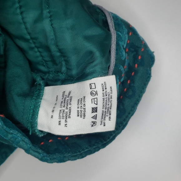 ANTHROPOLOGIE Etched Mid Rise Damask Velvet Skinny Straight Leg Teal - Picture 7 of 9